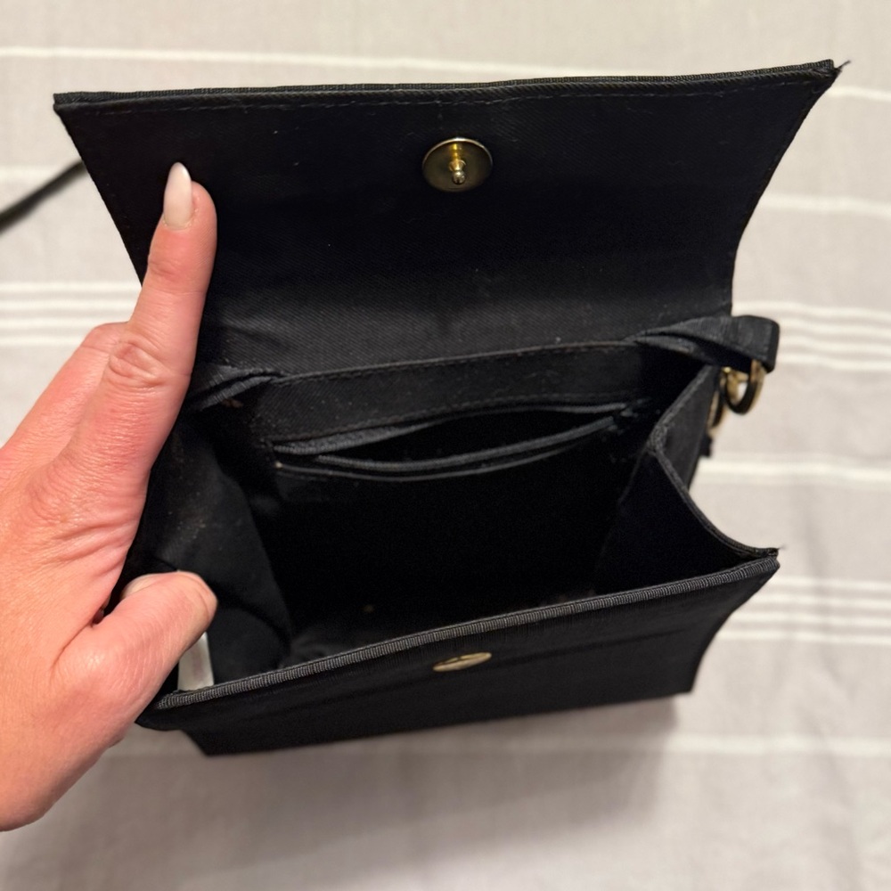 VTG Satin Black and Gold Chain Small Crossbody Box Bag - Picture 4 of 15